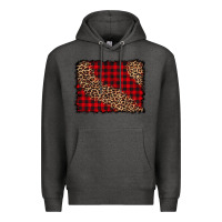 Charcoal Heather leopard buffalo plaid background Premium Hoodie - CowCowDesign