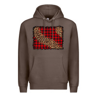 Coffee leopard buffalo plaid background Premium Hoodie - CowCowDesign