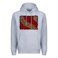 Heather Grey leopard buffalo plaid background Premium Hoodie - CowCowDesign
