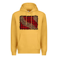 Mustard leopard buffalo plaid background Premium Hoodie - CowCowDesign