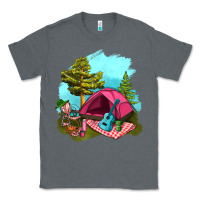 Charcoal Heather Glamping Camp And Pink Tent Classic Tee - BundleAndBundleShop