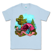 Dusty Blue Glamping Camp And Pink Tent Classic Tee - BundleAndBundleShop
