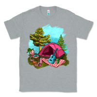 Heather Grey Glamping Camp And Pink Tent Classic Tee - BundleAndBundleShop