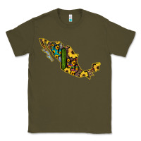 Army Green Guerrero Mexico Serape Cactus Sunflower Map Classic Tee - RanaPortraitStore