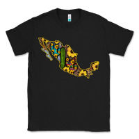 Black Guerrero Mexico Serape Cactus Sunflower Map Classic Tee - RanaPortraitStore