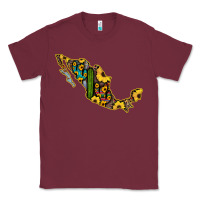 Burgundy Guerrero Mexico Serape Cactus Sunflower Map Classic Tee - RanaPortraitStore
