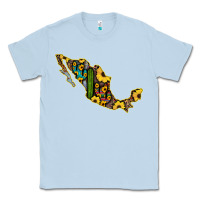 Dusty Blue Guerrero Mexico Serape Cactus Sunflower Map Classic Tee - RanaPortraitStore