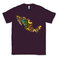 Plum Guerrero Mexico Serape Cactus Sunflower Map Classic Tee - RanaPortraitStore