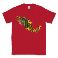 Red Guerrero Mexico Serape Cactus Sunflower Map Classic Tee - RanaPortraitStore