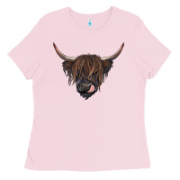 Bubblegum Pink Black highland cow Ladies Tee - RanaPortraitStore