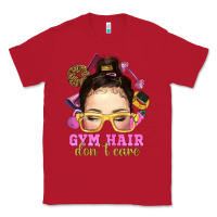 Red Messy Bun Gym Hair Don't Care Bbs Classic Tee - BundleAndBundleShop