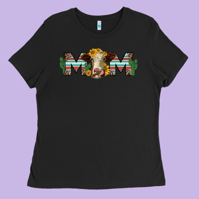 Sunflower Hereford Cattle And Cactus  Mom Ladies Tee Designed By Jasminsmagicworld