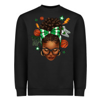 Afro Messy Bun Basketball Green Bow Heavyweight Sweatshirt | Teevron