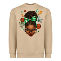Mushroom Afro Messy Bun Basketball Green Bow Heavyweight Sweatshirt - texasbilliewilder