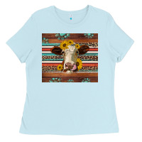 Baby Blue western sunflowers gemstone heifer Ladies Tee - Jasminsmagicworld