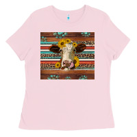 Bubblegum Pink western sunflowers gemstone heifer Ladies Tee - Jasminsmagicworld