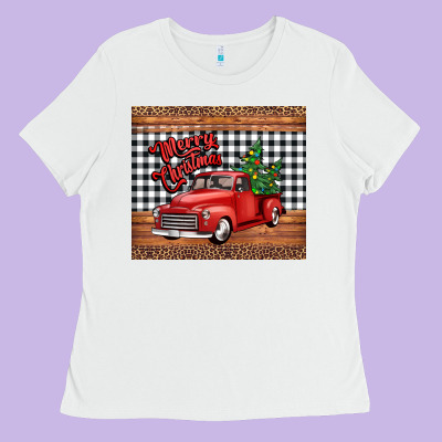 Merry Christmas Truck Ladies Tee Designed By Jasminsmagicworld