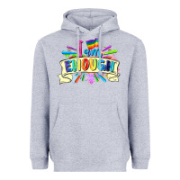 Heather Grey I am enough Heavyweight Hoodie - FaDigitalArtStudio