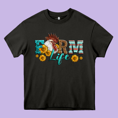 Western Farm Life Rooster Head Heavy Core Tee Designed By Lillyallendesigns
