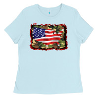 Baby Blue distressed american flag Ladies Tee - BarkalooDesign