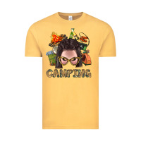 Vintage Mustard Camping Braid Hair Woman With Fire Bbs Vintage Tee - BundleAndBundleShop