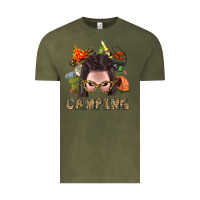 Vintage Olive Camping Braid Hair Woman With Fire Bbs Vintage Tee - BundleAndBundleShop
