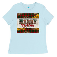 Baby Blue merry Christmas sunflowers Ladies Tee - Jasminsmagicworld
