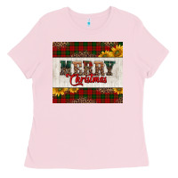 Bubblegum Pink merry Christmas sunflowers Ladies Tee - Jasminsmagicworld