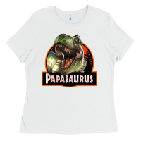 White Western Papasaurus Papa Dinosaur Ladies Tee - LillyAllenDesigns