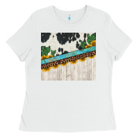 White cowhide sunflowers cactus Ladies Tee - Jasminsmagicworld