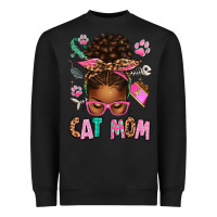 Black Afro Messy Bun Cat Mom Heavyweight Sweatshirt - texasbilliewilder
