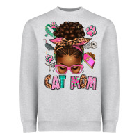 Heather Grey Afro Messy Bun Cat Mom Heavyweight Sweatshirt - texasbilliewilder
