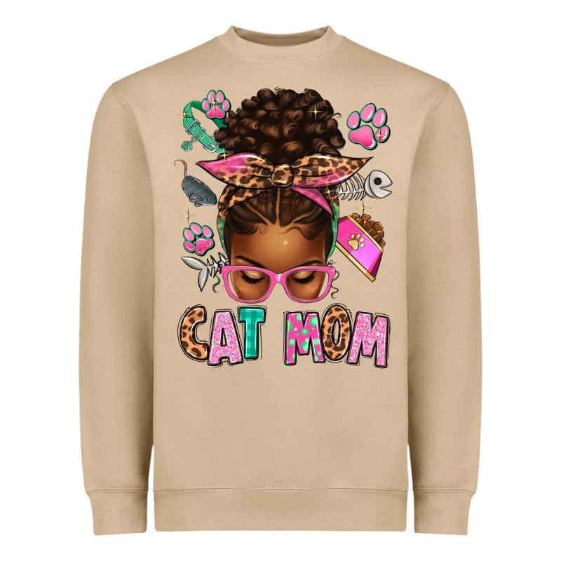 Afro Messy Bun Cat Mom Heavyweight Sweatshirt by texasbilliewilder | Teevron