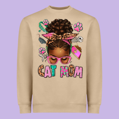 Afro Messy Bun Cat Mom Heavyweight Sweatshirt Designed By Texasbilliewilder