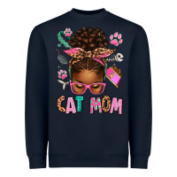 Navy Afro Messy Bun Cat Mom Heavyweight Sweatshirt - texasbilliewilder