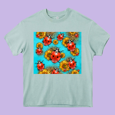 Western Sunflowers Ladybug Heavy Core Tee Designed By Lillyallendesigns