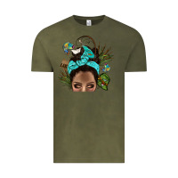 Vintage Olive Lake Camping Afro Messy Bun Bbs Vintage Tee - BundleAndBundleShop