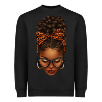 Black afro messy bun orange leopard bow Heavyweight Sweatshirt - texasbilliewilder
