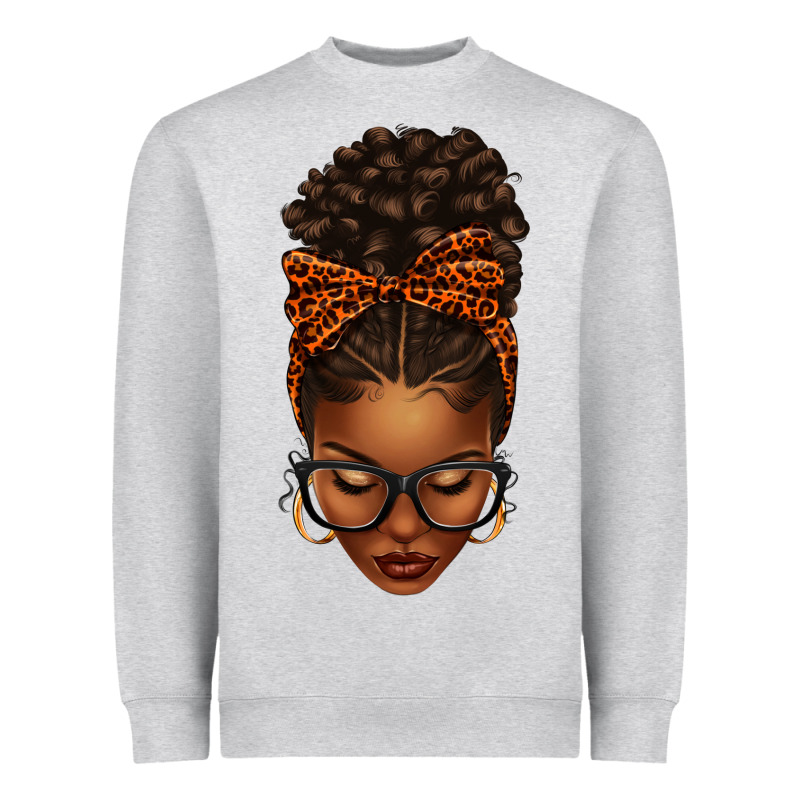 Afro Messy Bun Orange Leopard Bow Heavyweight Sweatshirt by texasbilliewilder | Teevron