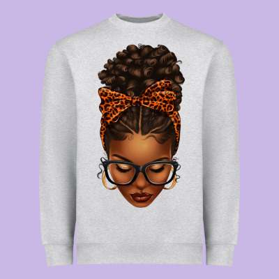 Afro Messy Bun Orange Leopard Bow Heavyweight Sweatshirt Designed By Texasbilliewilder