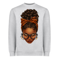Heather Grey afro messy bun orange leopard bow Heavyweight Sweatshirt - texasbilliewilder