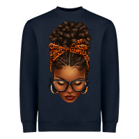 Navy afro messy bun orange leopard bow Heavyweight Sweatshirt - texasbilliewilder
