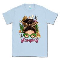 Dusty Blue Glamping Messy Bun With Glamping Camp Tent Bbs Classic Tee - BundleAndBundleShop