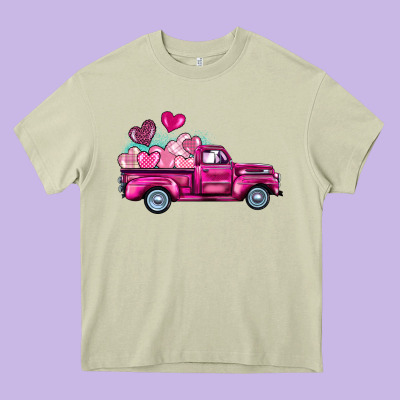 Valentine's Day Pink Truck Heavy Core Tee Designed By Barkaloodesign