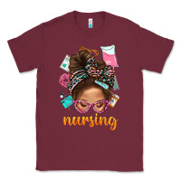 Burgundy Messy Bun Nursing With Leopard Glasses Bbs Classic Tee - BundleAndBundleShop