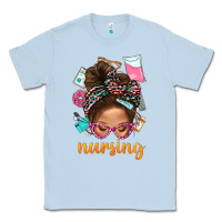 Dusty Blue Messy Bun Nursing With Leopard Glasses Bbs Classic Tee - BundleAndBundleShop