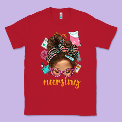 Messy Bun Nursing With Leopard Glasses Bbs Classic Tee Designed By Bundleandbundleshop