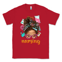 Red Messy Bun Nursing With Leopard Glasses Bbs Classic Tee - BundleAndBundleShop