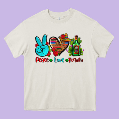 Peace Love Tequila Heavy Core Tee Designed By Adodesignshop