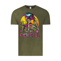 Vintage Olive Cowgirl Skeleton With Landscape Vintage Tee - BundleAndBundleShop
